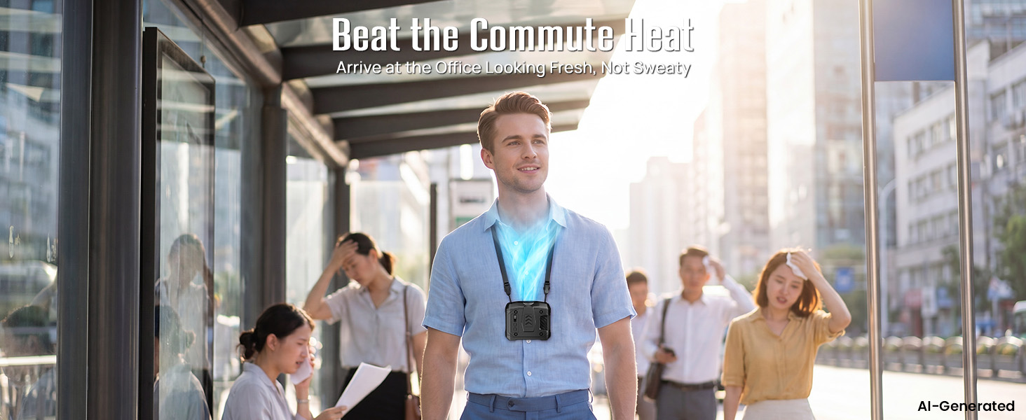 Portable shirt fan helps commuters stay dry and fresh while waiting in summer heat