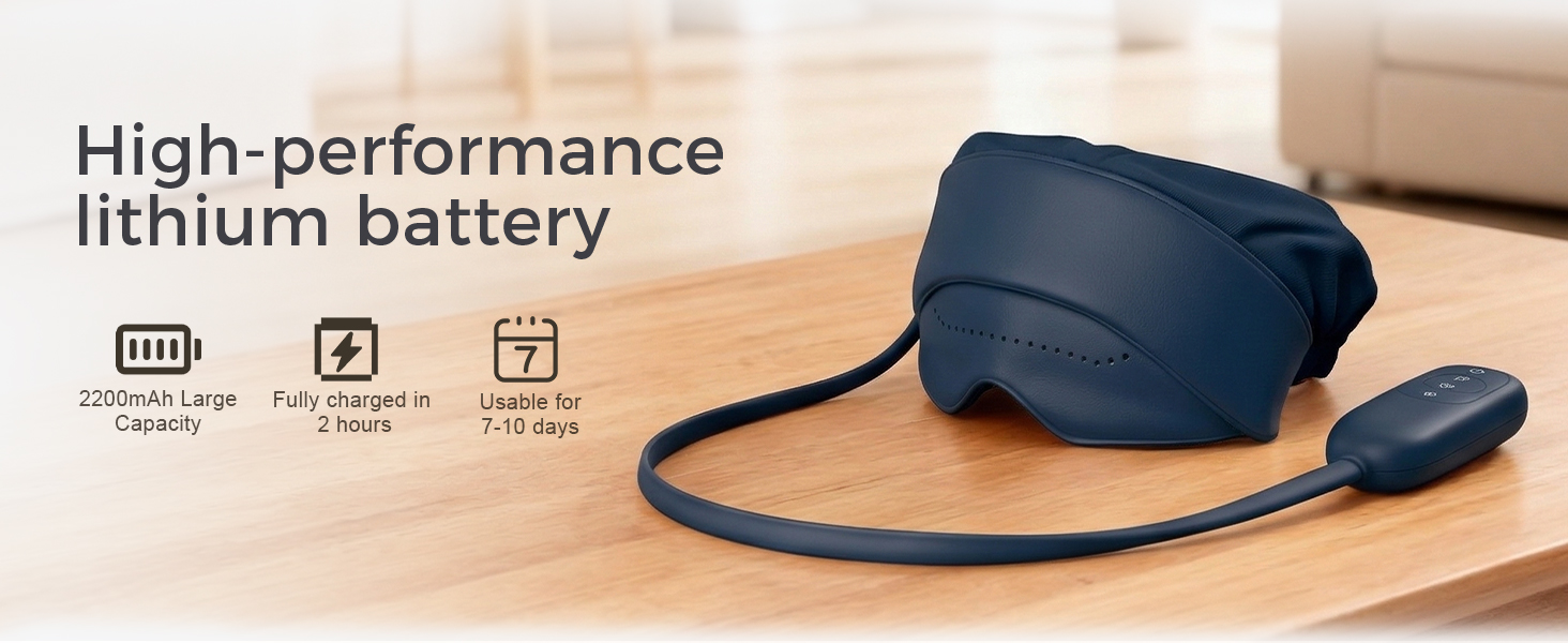 The built-in 2200mAh battery supports up to 7–10 days of use with just 15 minutes per day.
