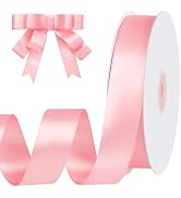 Double Faced Pink Ribbon 1 inch 60 Yards Pink Satin Ribbon for Bow Crafts Gift Wrapping Flower Bo...