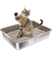 Stainless Steel Cat Litter Box - 17.7" L x 13.77" W x 4" H Metal Litter Box,Non Stick, No Smell, ...
