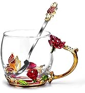 Glass Coffee Enamels Mug Best Birthday Gifts for Mom Women Butterfly Rose Lead-Free Stocking Stuf...