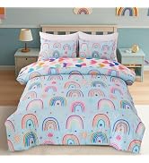 Holawakaka Boho Rainbow Twin Comforter Set with Sheets, 5-Piece Bohemian Love Heart Star Bedding ...