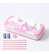 Ristpal Pencil Case with Rule, Cute Cartoon Pen Box Organizer Stationery with Sharpener, School S...
