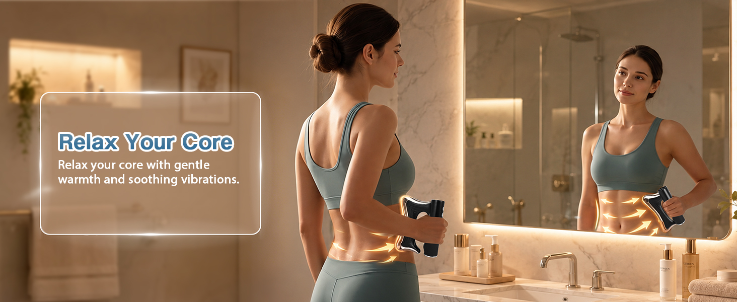 Cellulite massage tool glides around waist and core with gentle heated vibration.