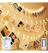 Decute 50LED Photo Clips String Lights Holder Timer Function 8 Modes Dimmable with Remote, 17FT F...