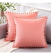 Top Finel Coral Pink Decorative Pillow Covers 16x16 Set of 2 for Bedroom Livingroom, Soft Square ...