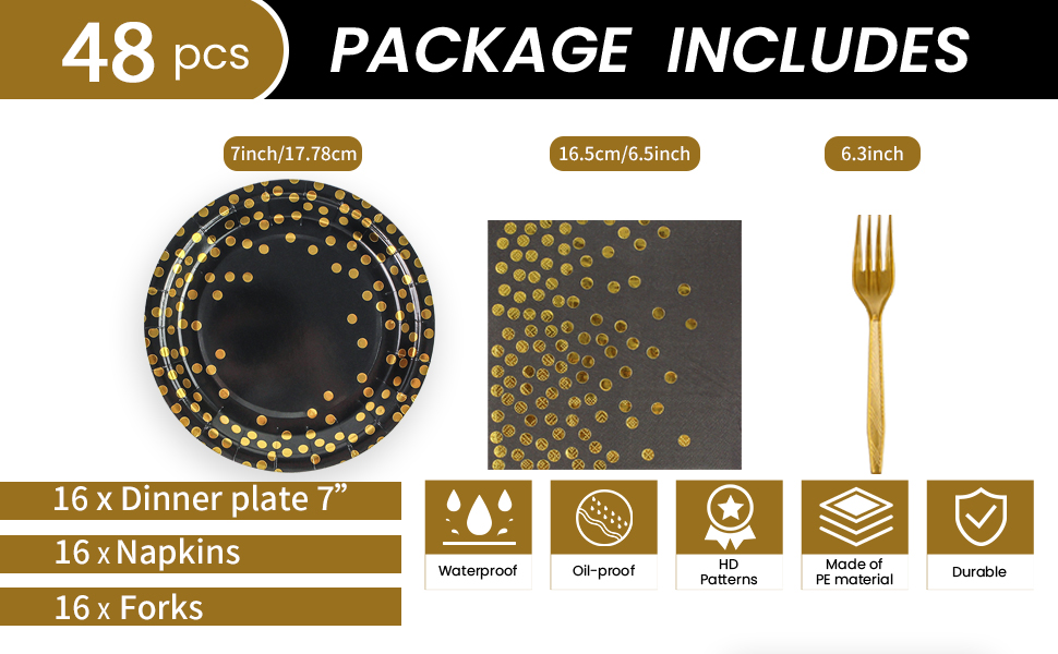 black and gold plates