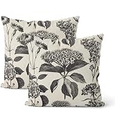 DAFENA Black Pillow Covers 18x18 Inch 2 Pcs Boho Vintage Floral Decor Throw Pillows Hydrangea Flo...