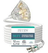 50FT 12 Gauge Extension Cord 3 Outlet, 12/3 SJTW Heavy Duty Power Cord | Power outdoor decoration...