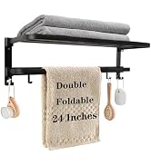 Vanloory Towel Racks for Bathroom, Foldable Towel Shelf with Towel Bar & 7 Towel Hooks, Rustproof...