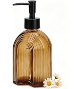 Brown Glass Soap Dispenser with Black Plastic Pump, 12oz Stripe Countertop Refillable Liquid Bott...