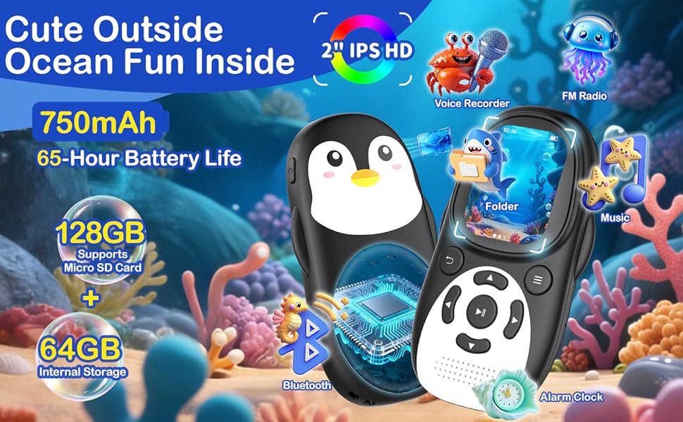 portable mp3 player with bluetooth music player for kids reproductor mp3 reproductor de musica OTG