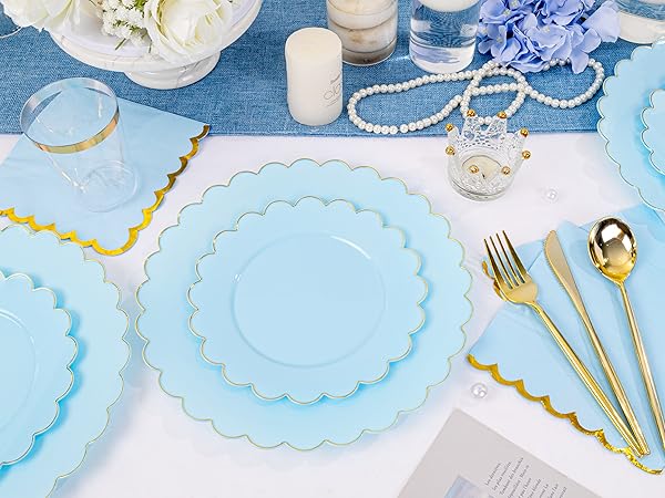 blue party plates
