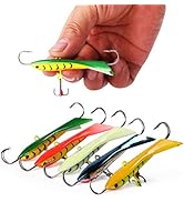 Sougayilang Ice Fishing Jigs, Winter Fishing Hard Lures with Treble Hooks, Red, Colors Fishing Ba...