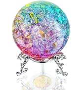 ZEERSHEE 60mm Colorful Ice Cracked Crystal Ball with Stand Decorative Glass Ball Paperweight for ...