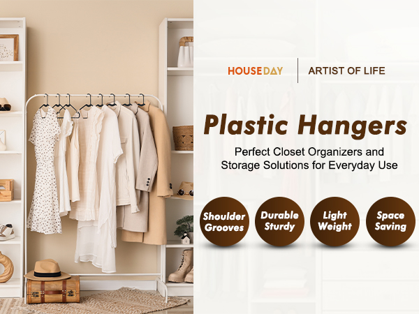 A neatly organized closet with the product hanging on a rod.