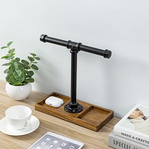 tabletop T-Bar Over Ear Headphones Holder with Accessories Tray displayed on a desk