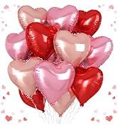 Rose Gold and Pink Heart Balloons, 18 Inch Red Pink Heart Shape Balloon, 12PCS Red Rose Gold Heli...