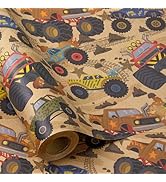 RUSPEPA Monster Truck Wrapping Paper for Boys Kids, Mini Roll, Gift Wrap with Monster Truck Patte...