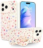 Jefonha Case for iPhone 17 Pro Max Silicone Phone Case with Strap for Women Girls Cute Floral Flo...