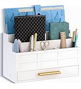 dreampossible white Wood Desk Organizer and Accessories with Drawer, Bill Mail Organizer and File...
