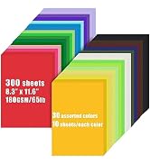 Colored Cardstock Bulk 300 sheets, A4 Cardstock Paper 30 Assorted Colors Construction Paper, Card...