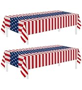 Childom 2 Pack Patriotic Tablecloths,Patriotic Decorations 54" x 108" Disposable American Flag Ta...