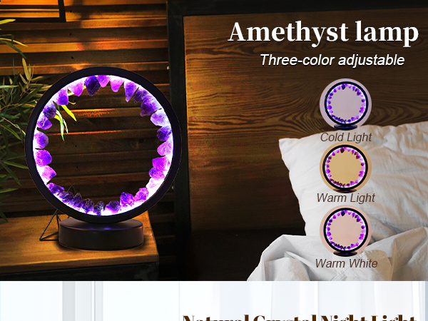 Raw Amethyst Round Table Lamp