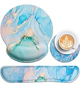 Qomalama 3-in-1 Mouse Pad with Wrist Rest Set,Wrist Support Mouse Pad+Keyboard Gel Wrist Rest+Cup...