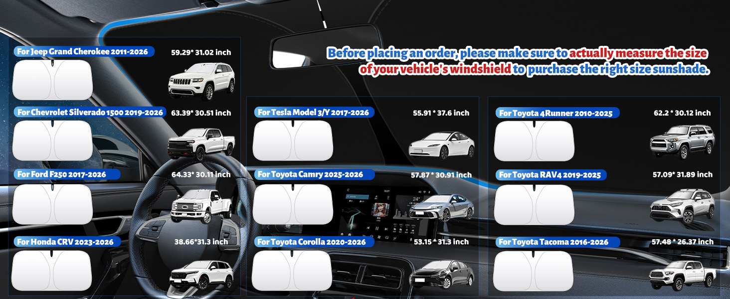 Sunshade Sizes for Special Vehicle Models