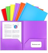 6 Pack Folders with Pockets, Plastic Pocket Folders, Cute Color File Folder | Heavy Duty, Poly, A...