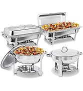 SUPER DEAL Stainless Steel Combo - 2 Round Chafing Dish + 2 Rectangular Chafers