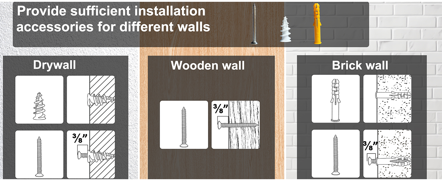 Our coat rack provides sufficient installationaccessories for different walls