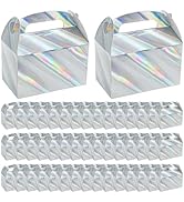 ZAVOOS 50 Pack Party Favor Boxes, 6.3 x 3.7 x 3.7 Inch Iridescent Candy Gable Boxes with Handle, ...