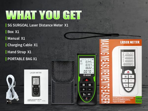 contains the product, a canvas bag, a charging cable, an instruction manual and a hanging strap