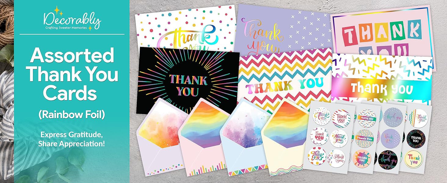 assorted thank you cards (rainbow foil)
