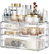 ZHIAI Clear Stripes Makeup Organizer for Vanity - Organize Your Beauty Essentials with Make Up Or...