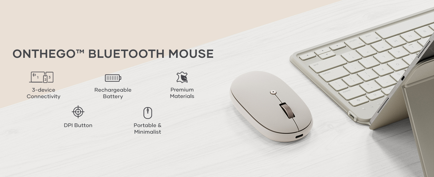 Satechi Compact OntheGo Bluetooth Mouse with USB C Rechargeable Battery, Connect up 3 Devices