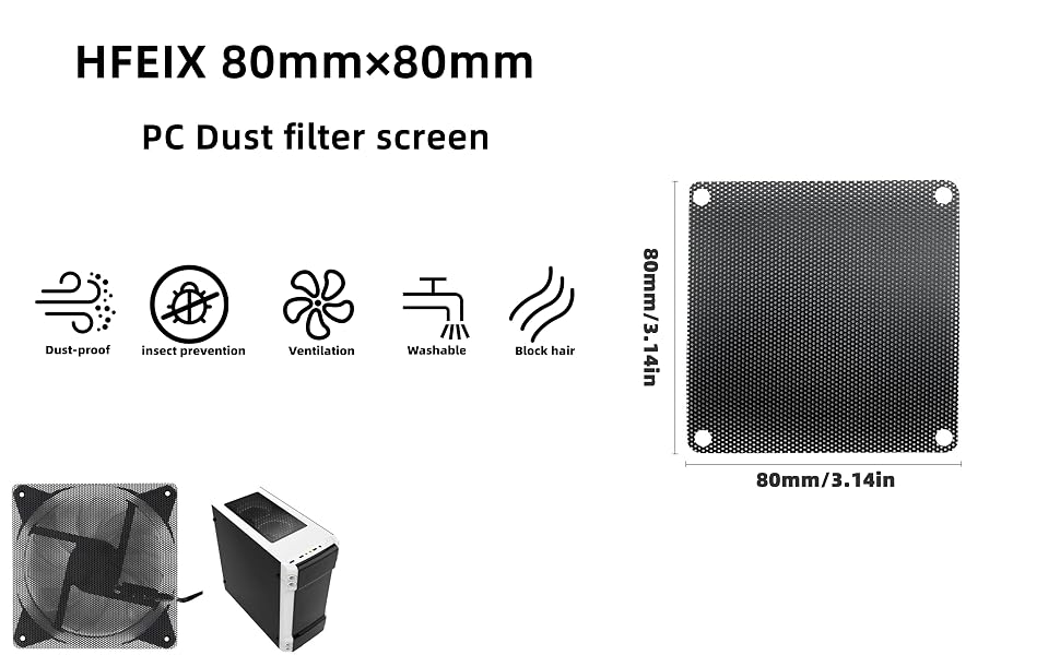 HFEIX 80mmx80mm PC Dust filter screen