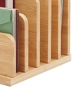 Deefielly Desk File Mail Organizer Countertop, 5 Slots Bamboo Folder Sorter Organizer Holder for ...