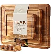 3 Pack Teak Cutting Board Set for Kitchen Wood Charcuterie Board with Juice Groove Wooden Cutting...