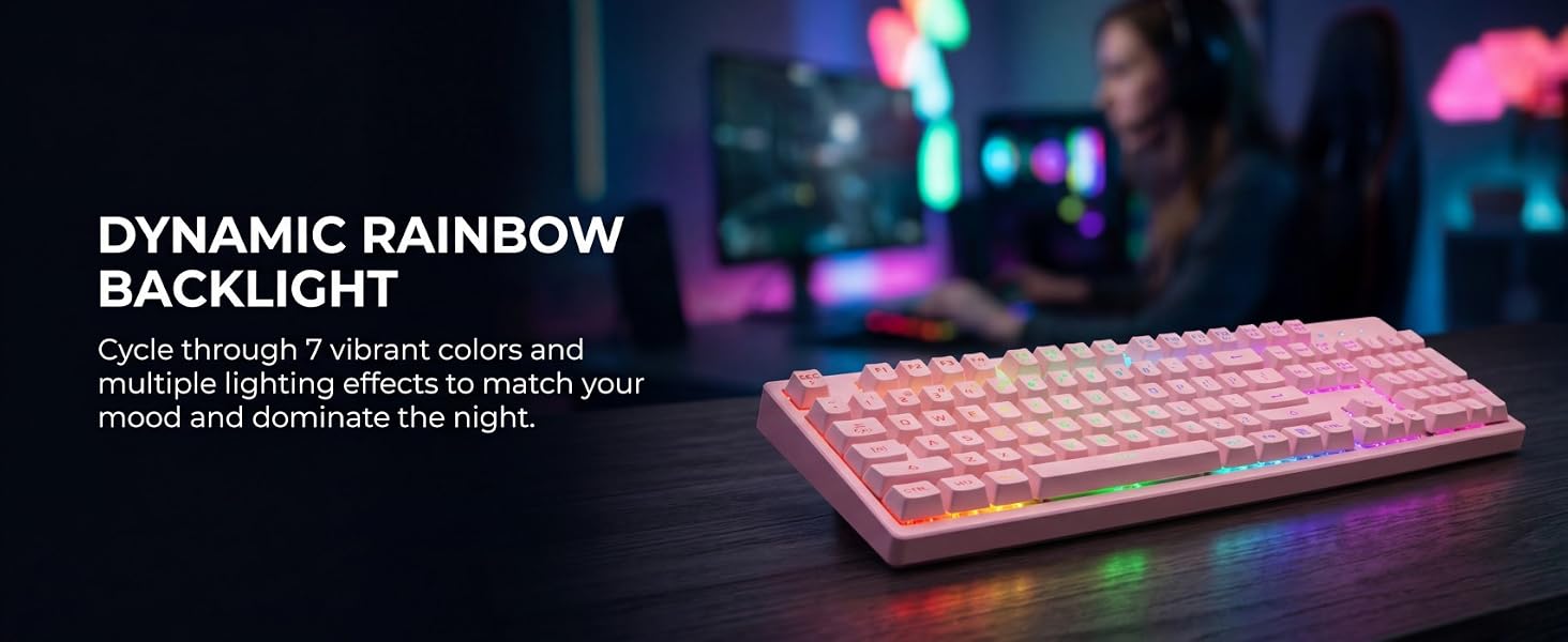 pink keyboard with 7 colors backklight