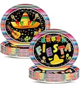 Qyeahkj 50 PCS Mexican Fiesta Party Oval Paper Plates Large 11in Cinco de Mayo Platters Tableware...
