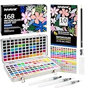 168 Solid Watercolor Paint Set with Brushes and Blank Coloring Book, Archival Art Supplies for Pr...