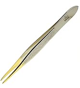 Camila Solingen CS32 3 1/2" Gold Tipped, Surgical Grade, German Stainless Steel Tweezers (Pointed...