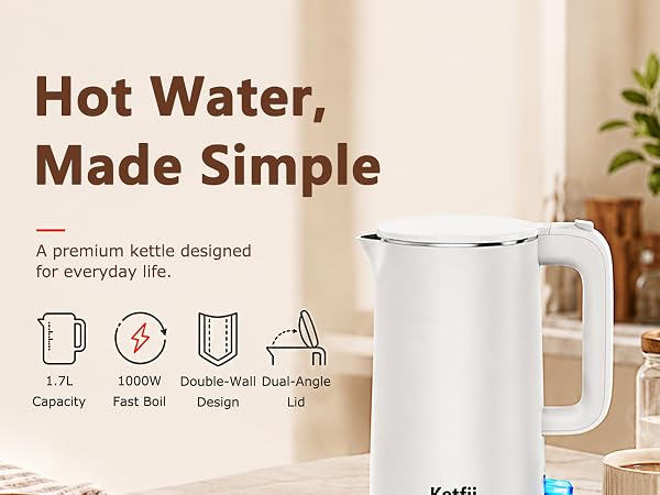 Electric Kettle 1.7L, Seamless Inner Pot