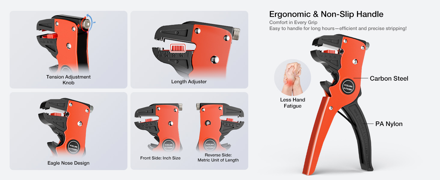 The handle is non-slip, comfortable to the touch, and ergonomically designed