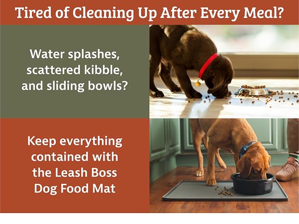 Leash Boss Raised-Edge Silicone Dog Food Mat - Waterproof Pet Mat for Dog Food & Water Bowls