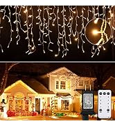 Icicle Lights Christmas Lights Outdoor, 19.6 Feet 306 Led Twinkle Curtain String Lights, With Rem...