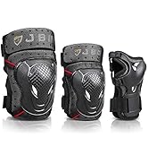 JBM Adult Youth Bike Knee Pads and Elbow Pads with Wrist Guards Protective Gear Set for Biking, R...